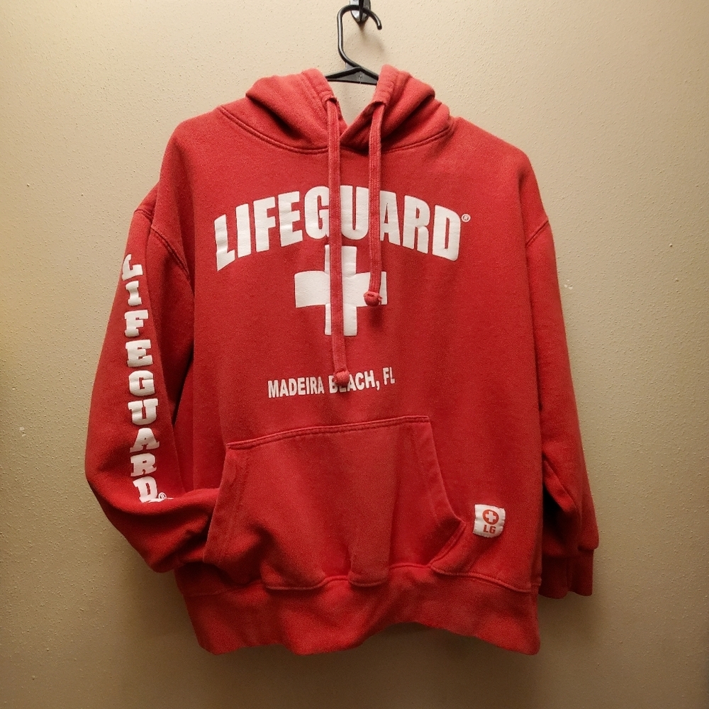 Size Medium red hoodie lifeguard Madera Beach Florida